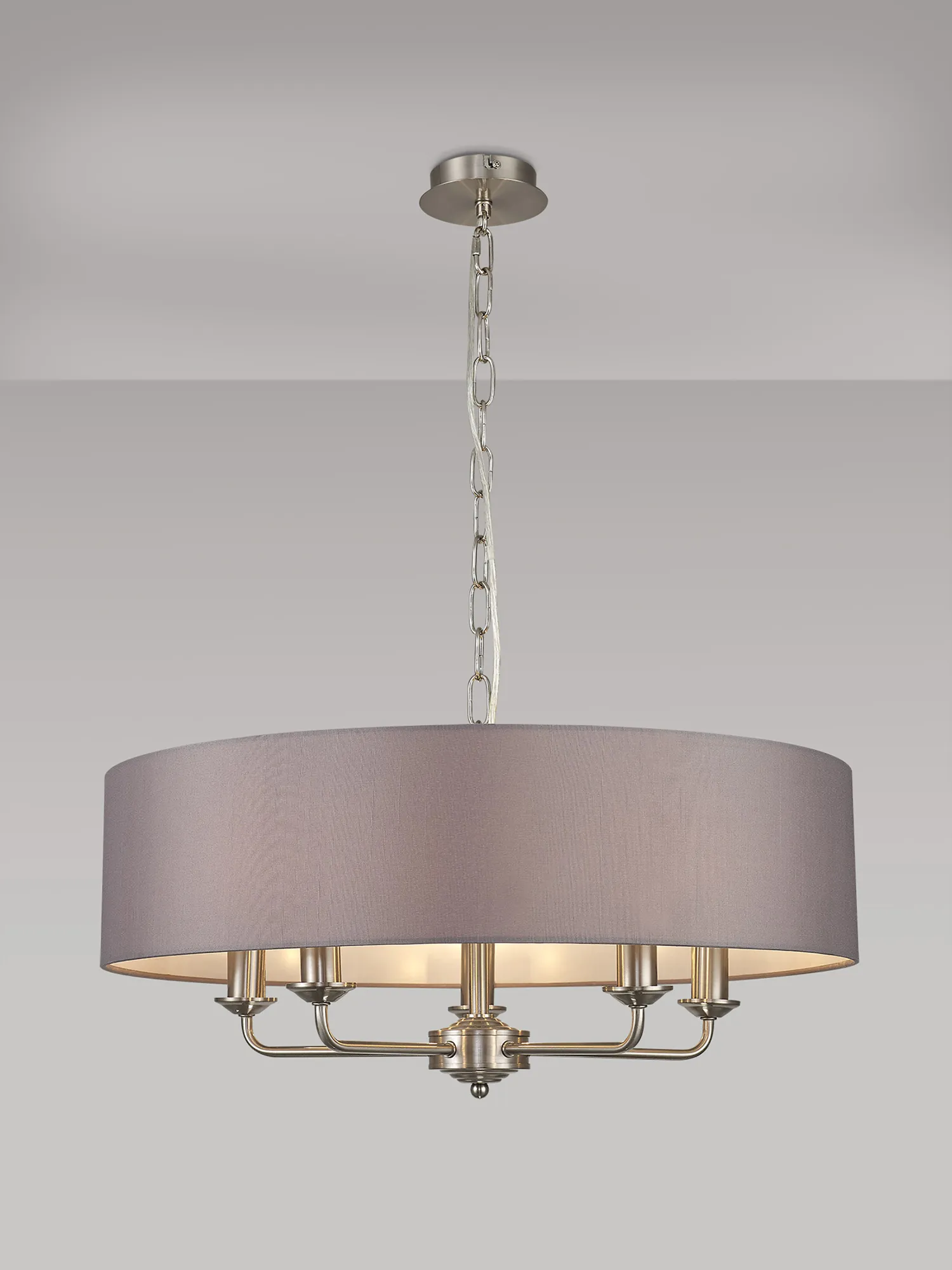 Banyan 60cm 5 Light Pendant Satin Nickel; Grey DK0057  Deco Banyan SN GR